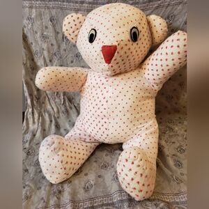 IRRESISTABLE Vintage Handmade Strawberry Print Plush Bear - Cottagecore OOAK 15"